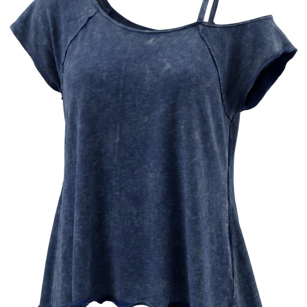 We The Free Navy Off Shoulder Oversized Small Comfy Cotton Short Sleeved Tee